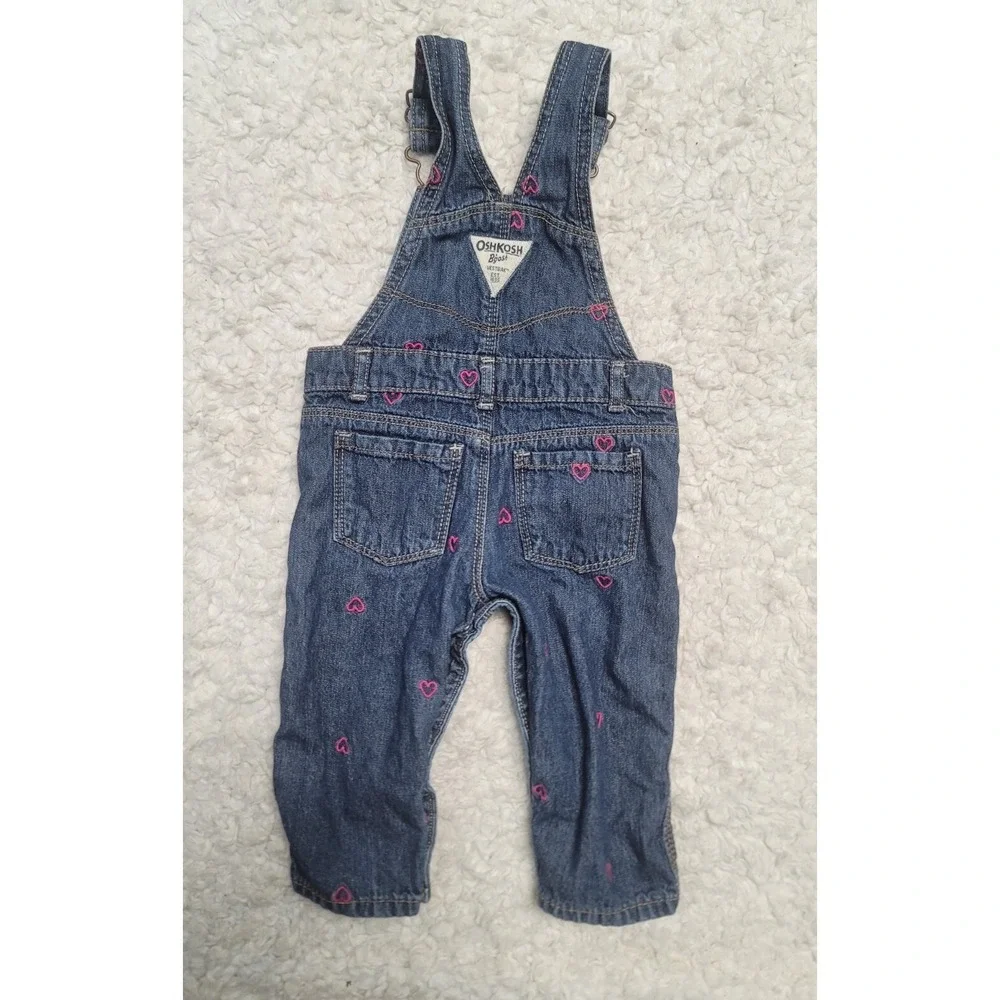 Oshkosh Overalls Vestbak Hearts Denim 9 Months Blue Denim Pants Embroidered